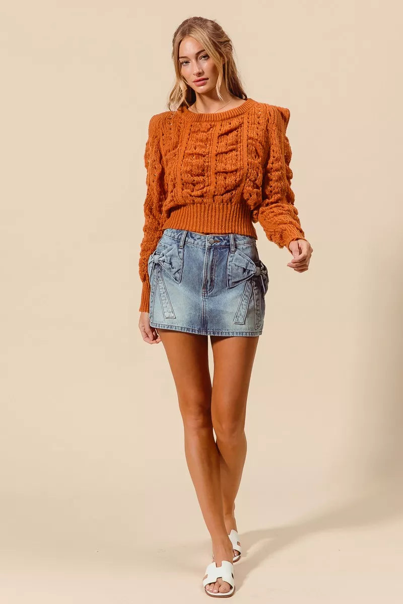 Trendsi SO ME denim mini skirt with bow knot detail and front pockets, stylish and casual women's fashion piece