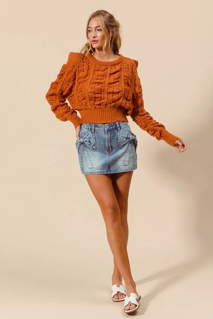 Trendsi SO ME bow knot pocket denim mini skirt showing front view with bow detail and classic denim texture.
