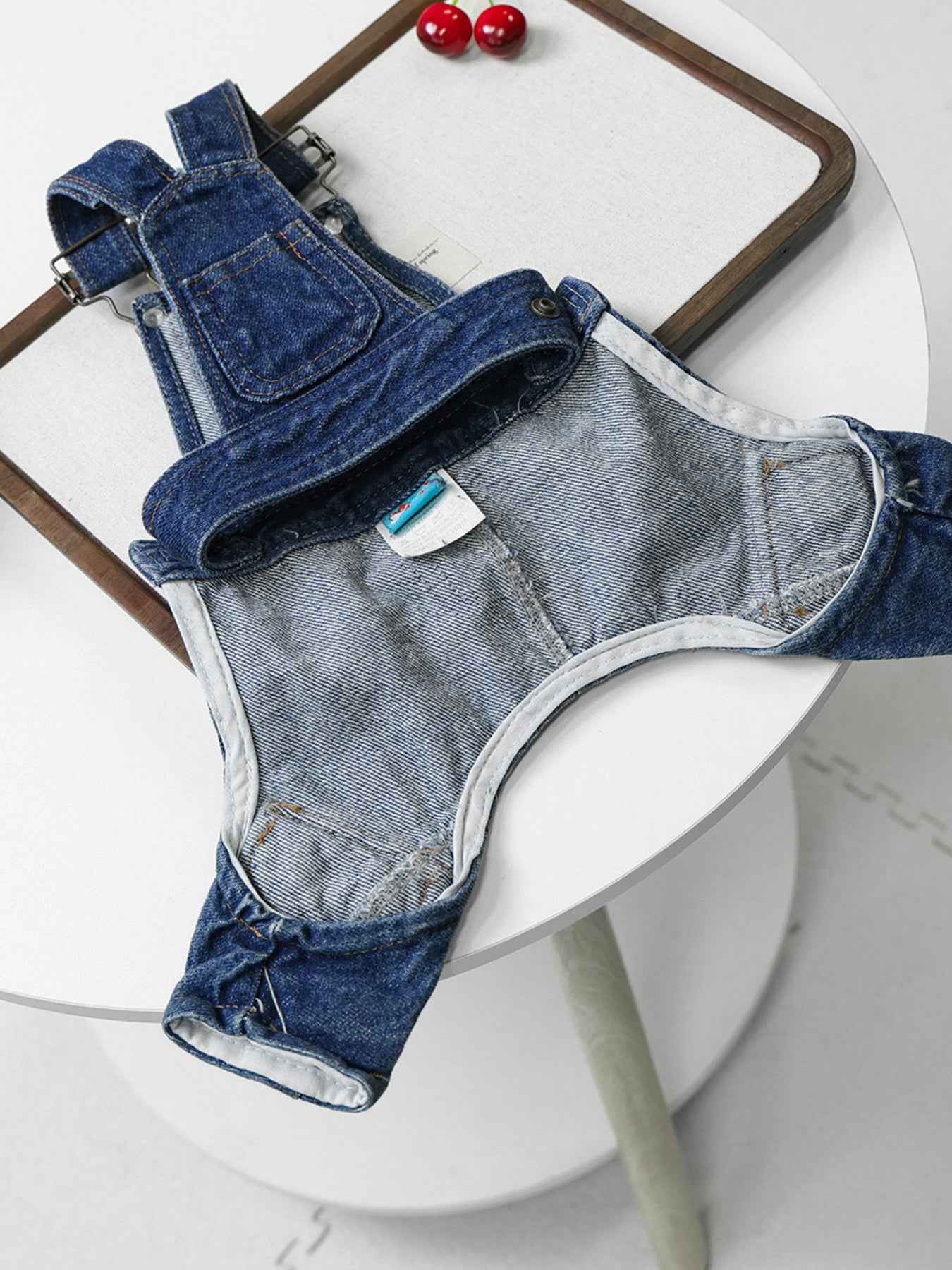Trendsi stylish denim dog overalls, one size, trendy pet clothing with a fashionable denim design for dogs.