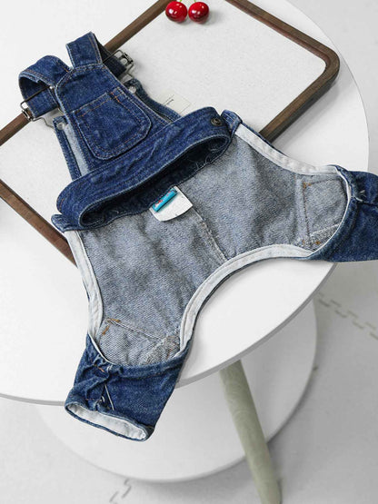 Trendsi stylish denim dog overalls, one size, trendy pet clothing with a fashionable denim design for dogs.