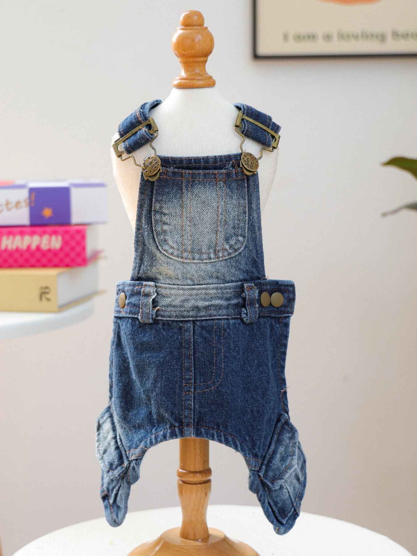 Trendsi stylish denim dog overalls, one size, featuring a trendy look with a fashionable denim design for pets.