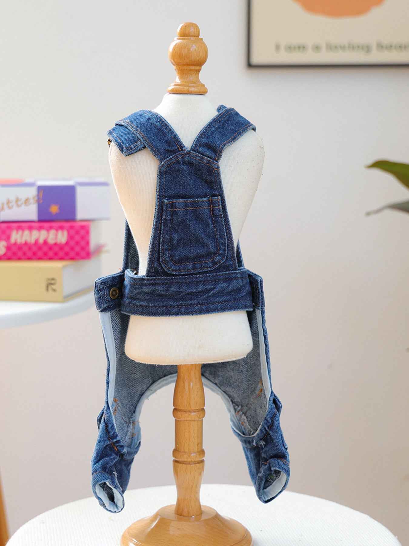 Trendsi stylish denim dog overalls, one size, featuring a trendy denim look for pets, with adjustable straps and pockets.