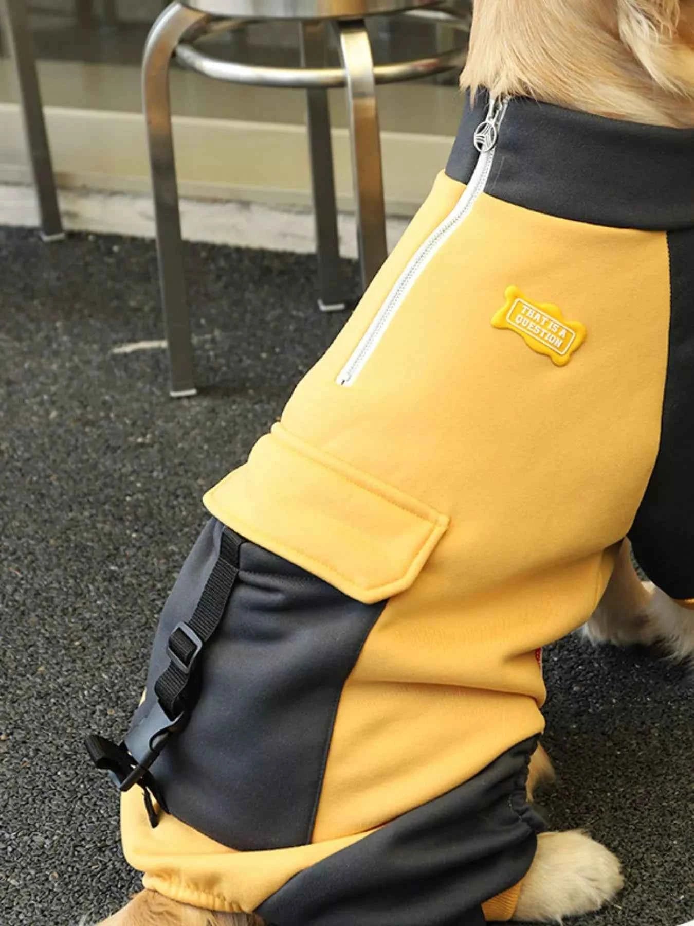 Gold two-tone dog jacket from Trendsi, a stylish dog clothing item in size 3XL, featuring a cozy, fashionable design.