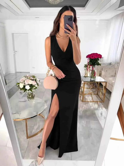 Dust Storm chic sleeveless high slit maxi dress by Trendsi, elegant and flowy for any occasion, with a stylish high slit design.