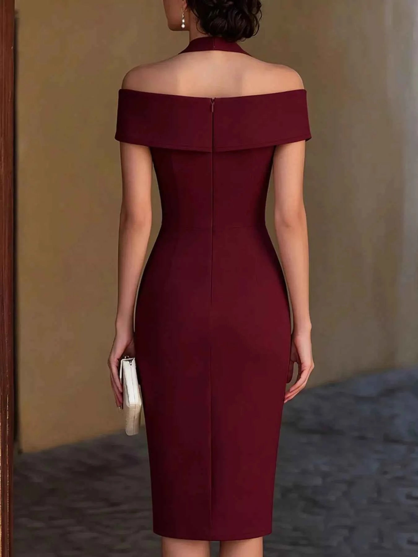 White ruched asymmetrical midi dress by Trendsi, featuring a flattering fit and elegant design for effortless style.