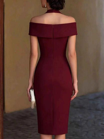 White ruched asymmetrical midi dress by Trendsi, featuring a flattering fit and elegant design for effortless style.