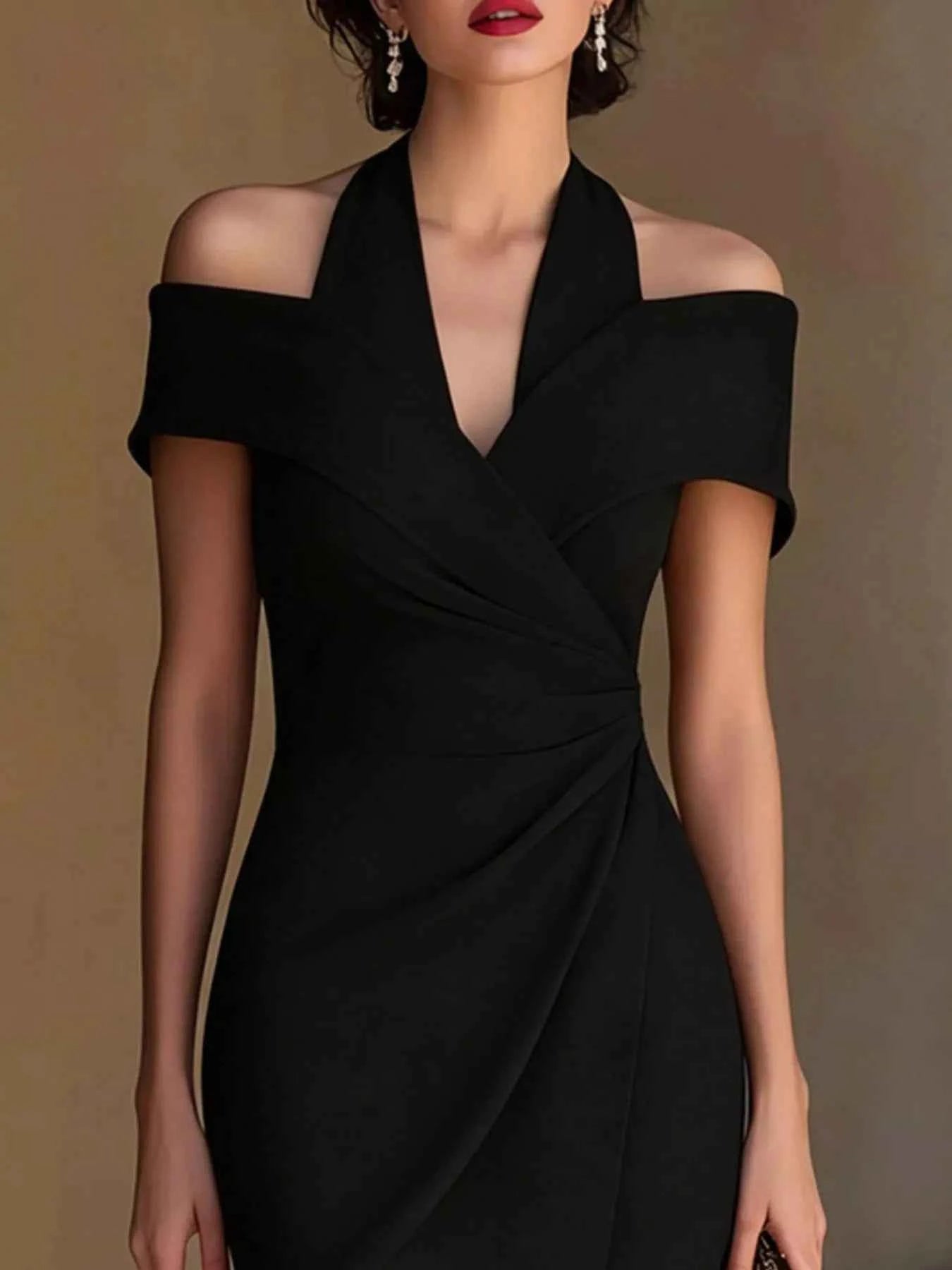 White ruched asymmetrical midi dress by Trendsi, featuring a flattering fit and elegant design for sophisticated occasions.