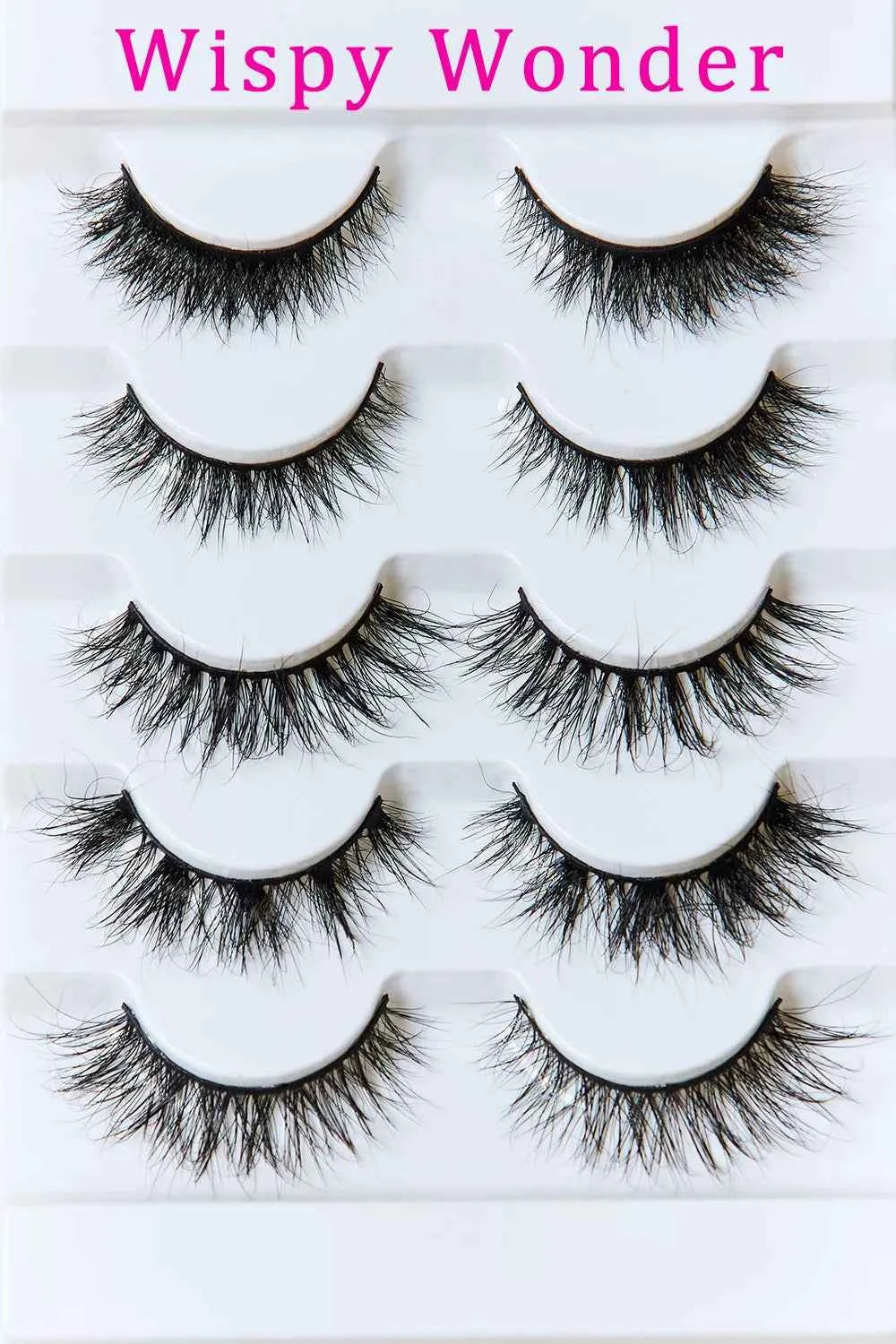 Trendsi mink eyelashes set with 5 wispy, glamorous pairs for a luxurious eye transformation, featuring natural-looking eyelash styles.