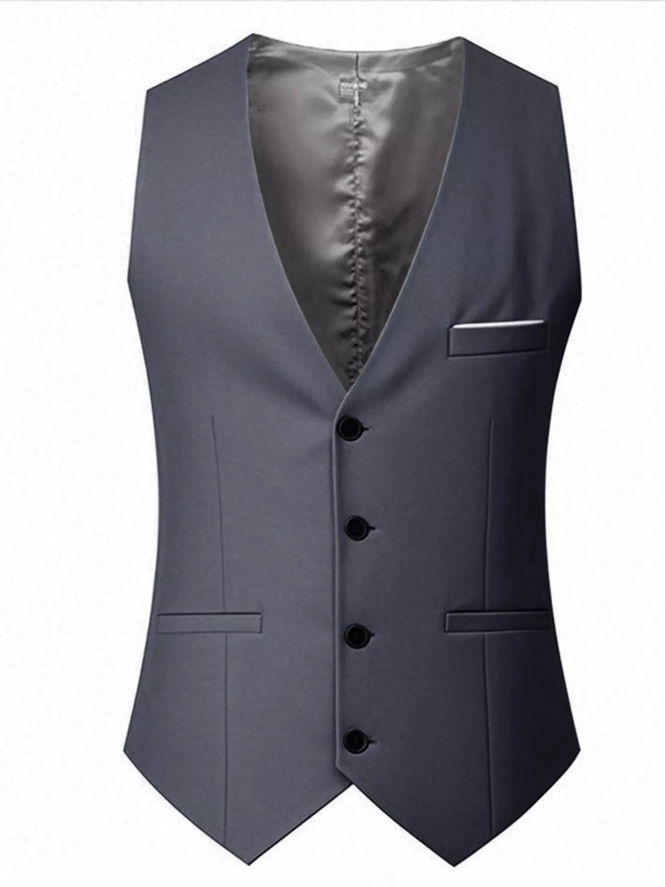 Men's plus size grey classic fit button-up vest by Trendsi, featuring a tailored style and front button closure.