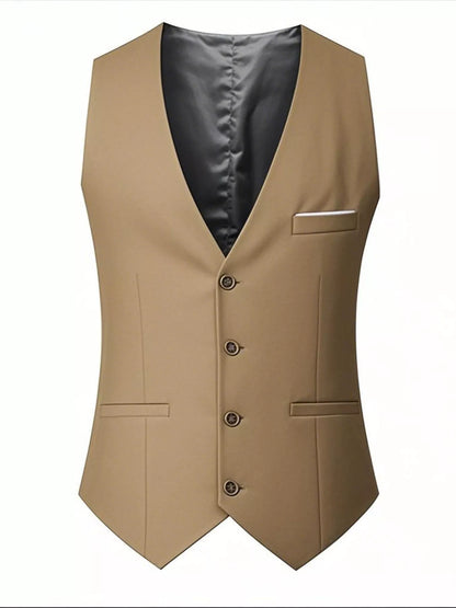 Men's plus size classic fit grey button-up vest by Trendsi, front view showing collar and button details.