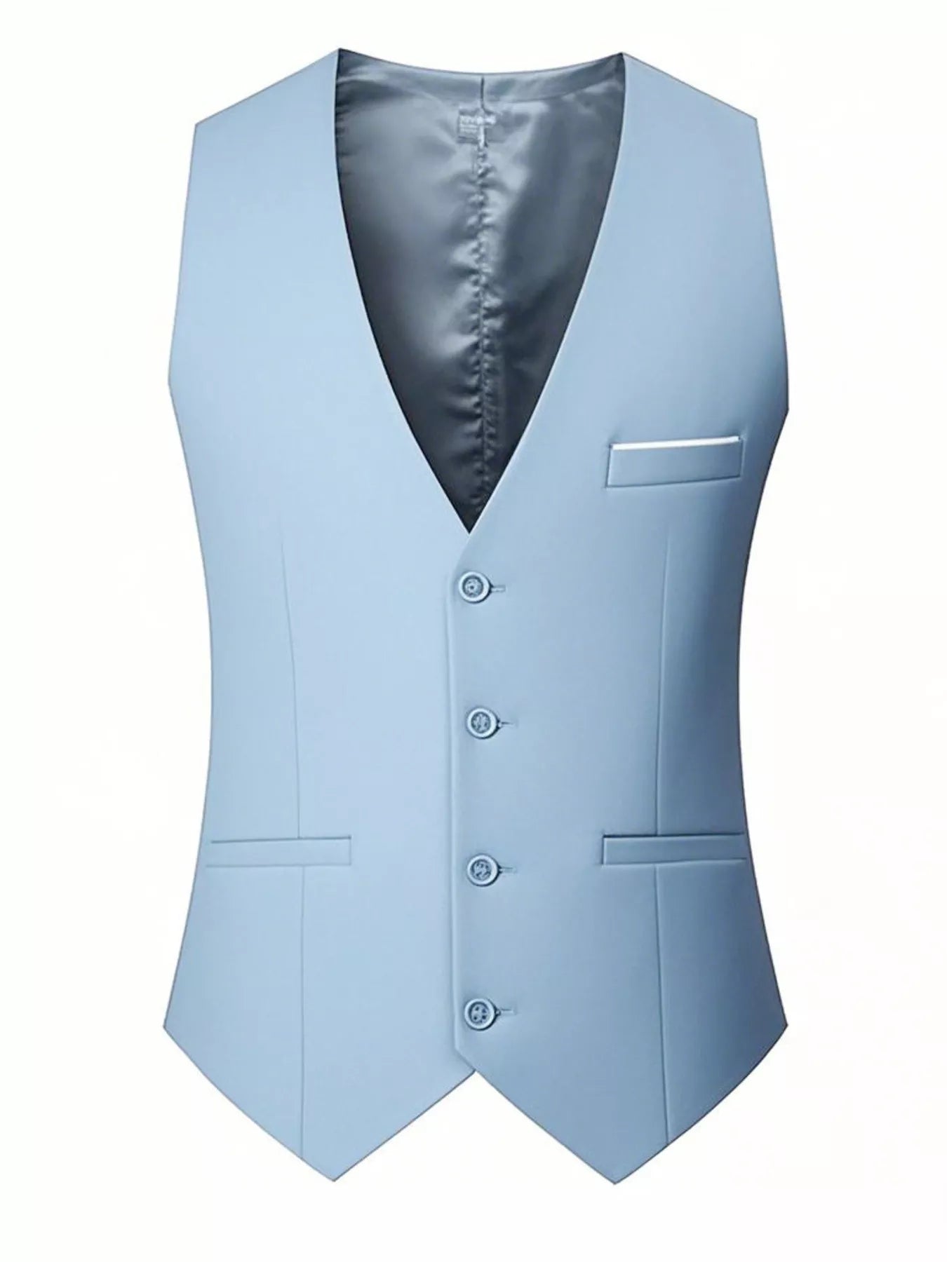 Men's plus size grey button-up vest with classic fit, featuring a tailored collar and front button closure.