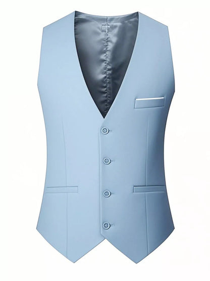 Men's plus size grey button-up vest with classic fit, featuring a tailored collar and front button closure.
