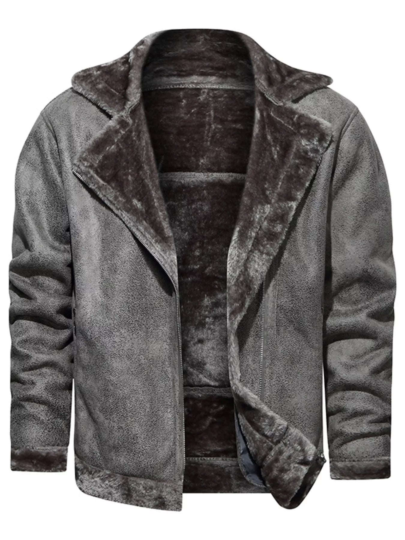 Men's plus size grey zip-up fuzzy outerwear by Trendsi, featuring a soft, warm, and cozy outer layer with a front zipper.