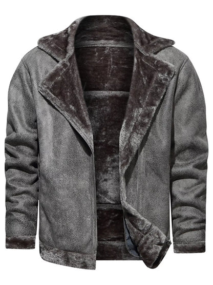 Men's plus size grey zip-up fuzzy outerwear by Trendsi, featuring a soft, warm, and cozy outer layer with a front zipper.