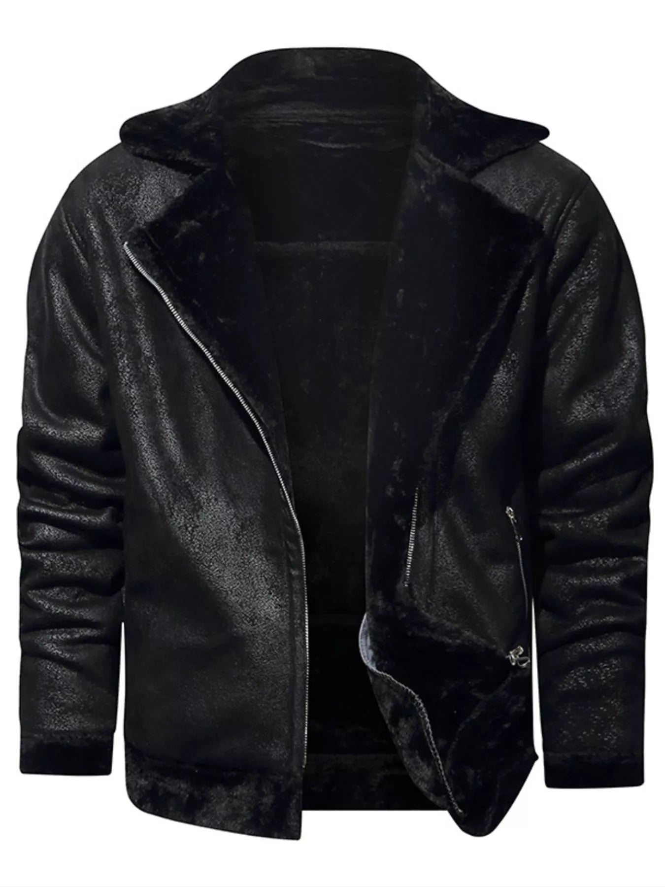 Men's plus size zip-up fuzzy outerwear in grey by Trendsi, featuring a cozy, plush exterior and full front zipper for warmth and comfort.