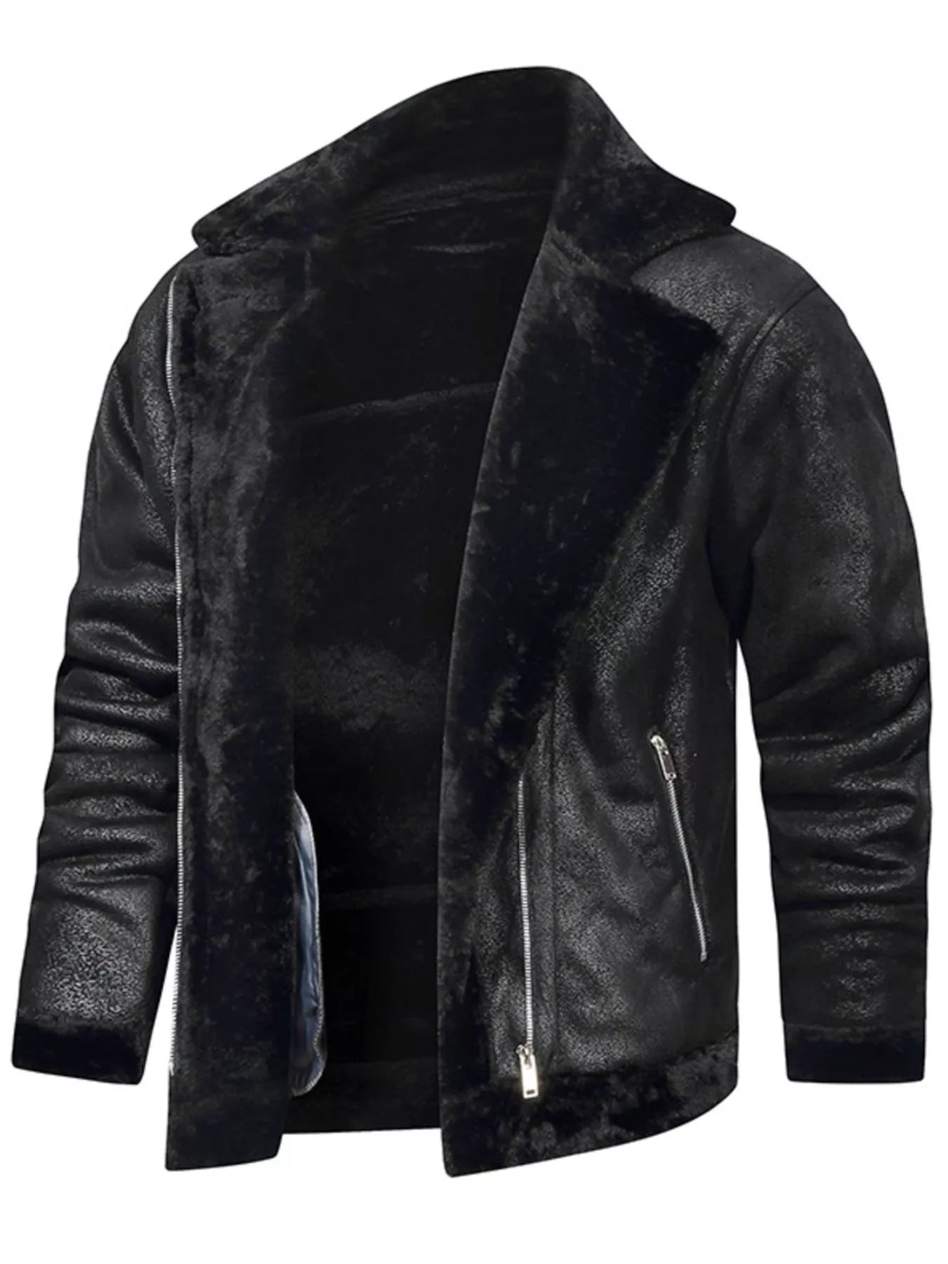 Men's plus size grey zip-up fuzzy outerwear by Trendsi, featuring a cozy, plush exterior and full front zipper for warmth and style.