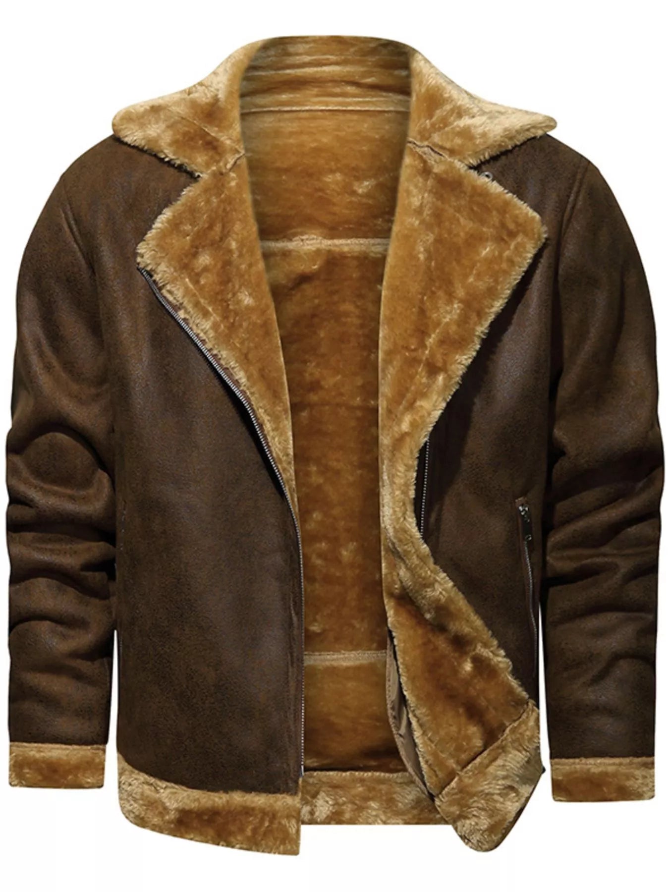 Men's plus size fuzzy zip-up outerwear in grey, featuring a cozy, plush exterior and full front zipper for stylish warmth.