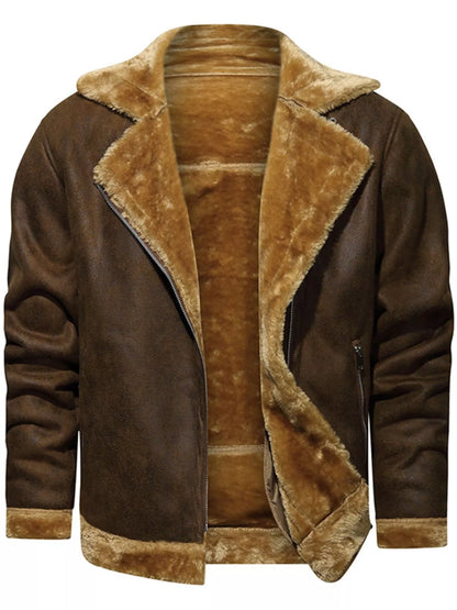 Men's plus size fuzzy zip-up outerwear in grey, featuring a cozy, plush exterior and full front zipper for stylish warmth.