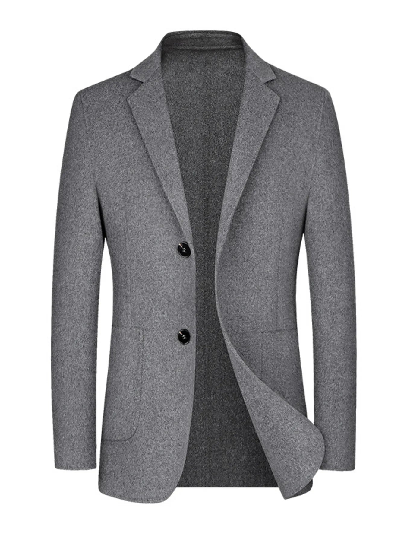 Men's plus size grey classic fit button-up blazer by Trendsi, tailored for a stylish and comfortable look.