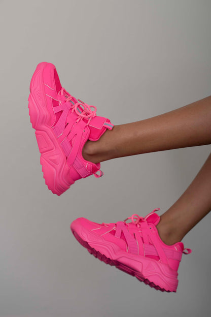 Berness Running Late Chunky Sole Athletic Sneakers in Hot Pink - Redemption By Ashley North