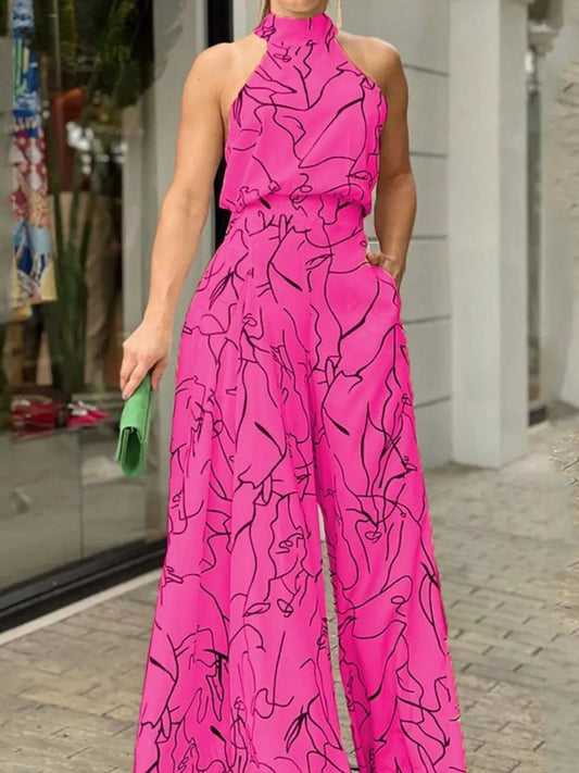 Halter Neck Abstract Print Wide Leg Jumpsuit - Redemption By Ashley North