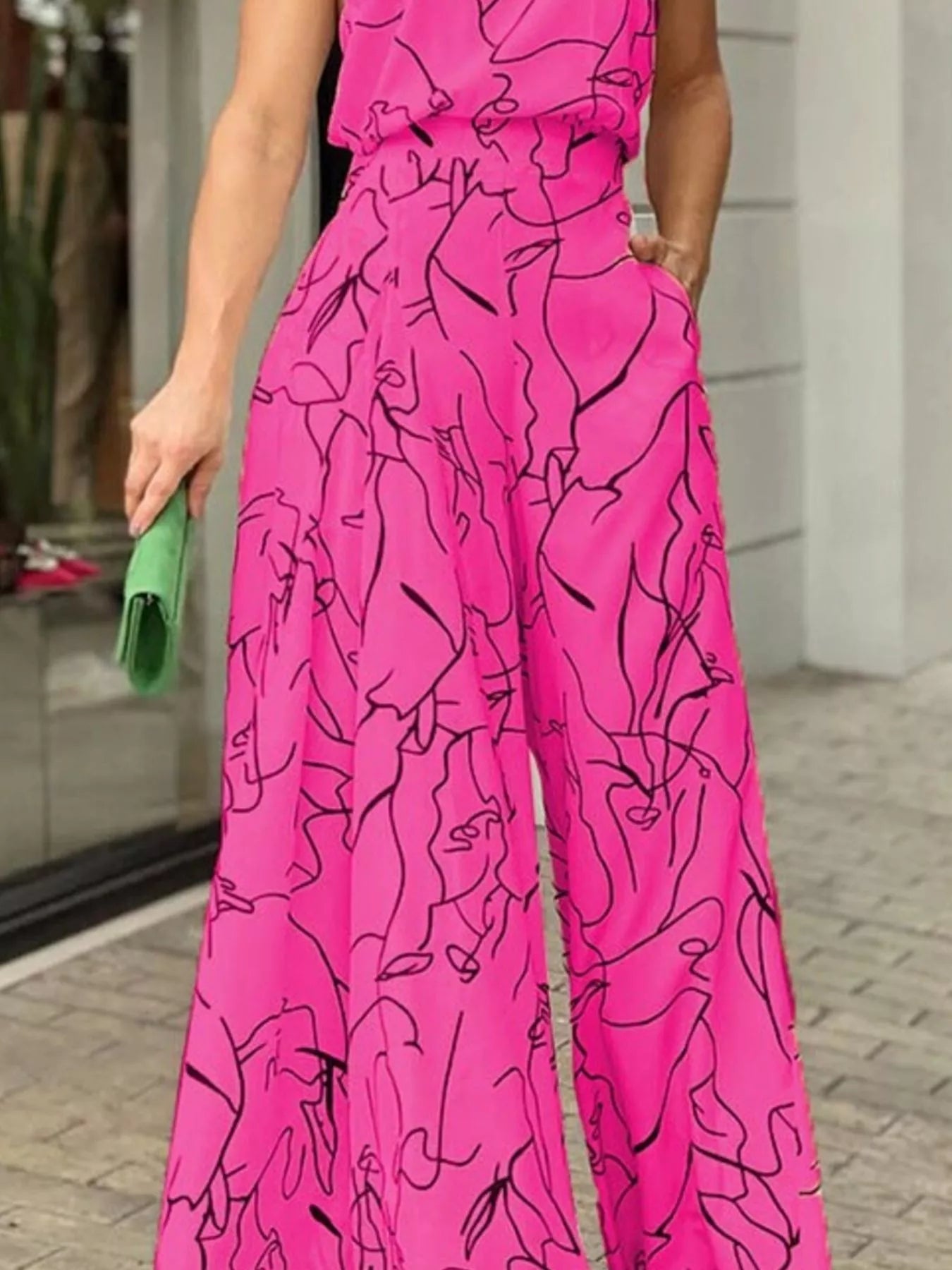 Halter Neck Abstract Print Wide Leg Jumpsuit - Redemption By Ashley North
