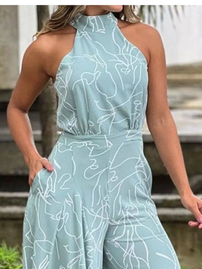 Halter Neck Abstract Print Wide Leg Jumpsuit - Redemption By Ashley North