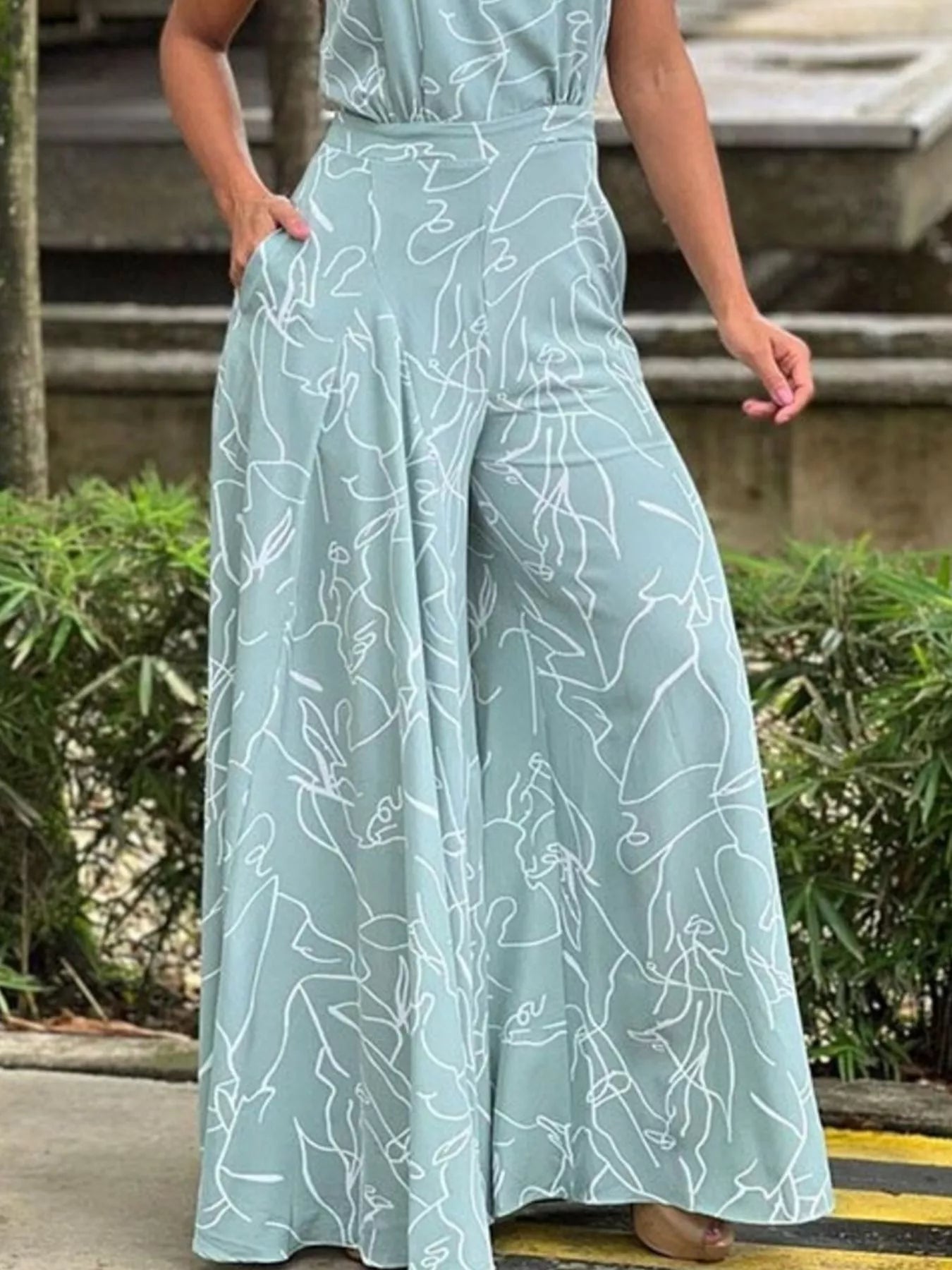Halter Neck Abstract Print Wide Leg Jumpsuit - Redemption By Ashley North