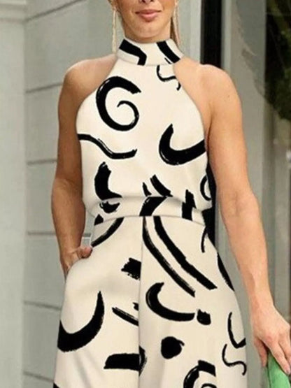 Halter Neck Abstract Print Wide Leg Jumpsuit - Redemption By Ashley North
