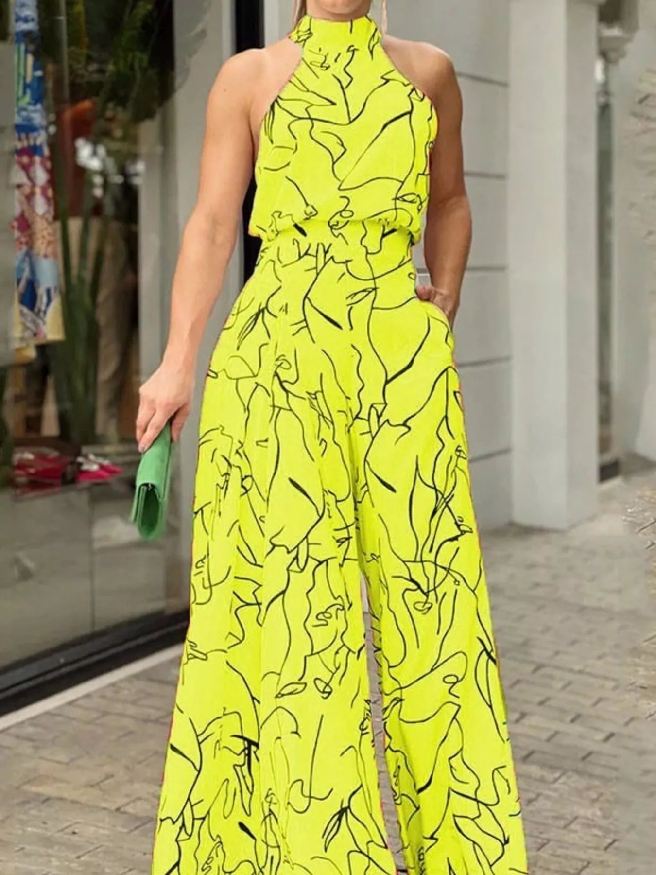Halter Neck Abstract Print Wide Leg Jumpsuit - Redemption By Ashley North