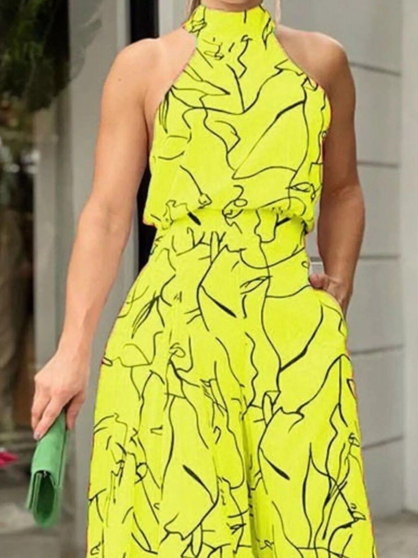 Halter Neck Abstract Print Wide Leg Jumpsuit - Redemption By Ashley North