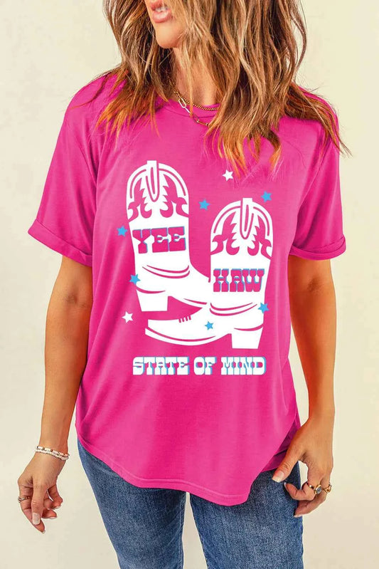 Hot pink Trendsi graphic round neck T-shirt, soft and stylish, perfect for effortless everyday wear.