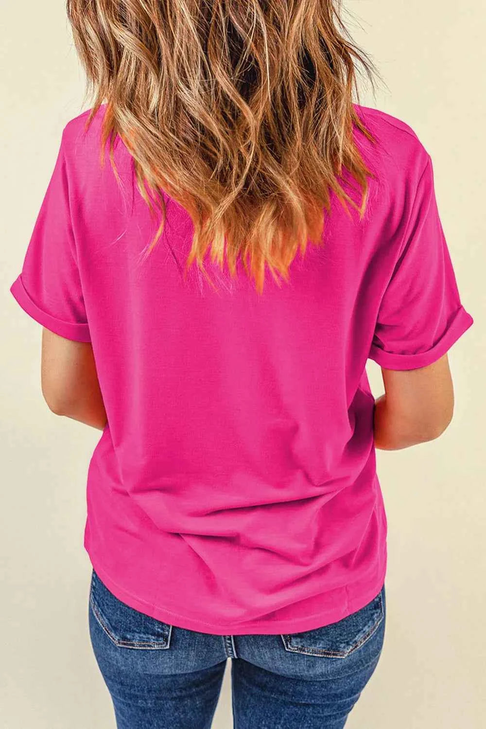 Hot pink Trendsi graphic round neck T-shirt, soft and stylish, perfect for effortless everyday casual wear.