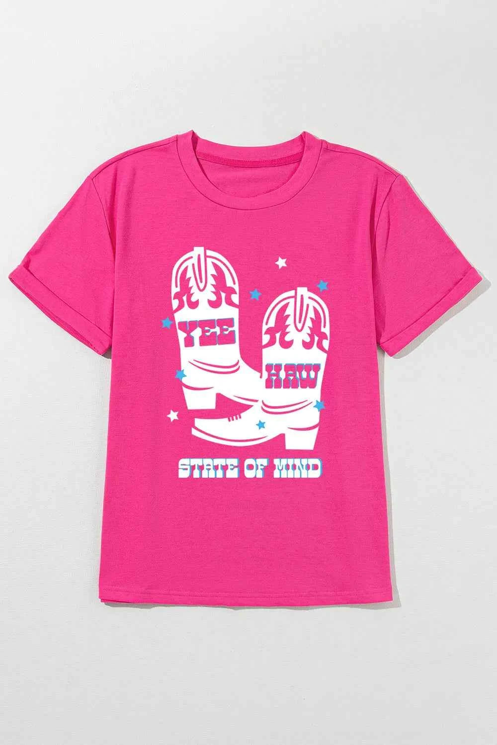 Hot pink Trendsi graphic round neck T-shirt with soft fabric and stylish design, perfect for effortless everyday wear.