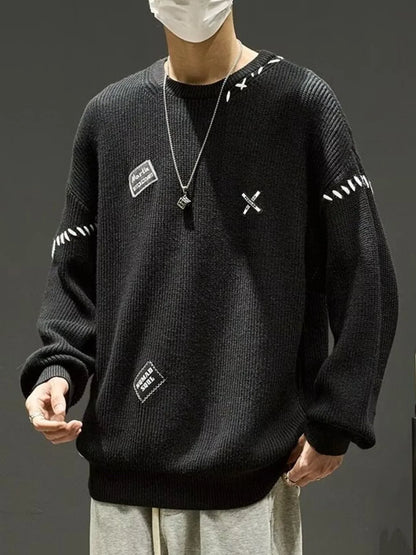 Men's ivory dropped shoulder long sleeve sweater by Trendsi, featuring a relaxed fit and soft knit fabric.