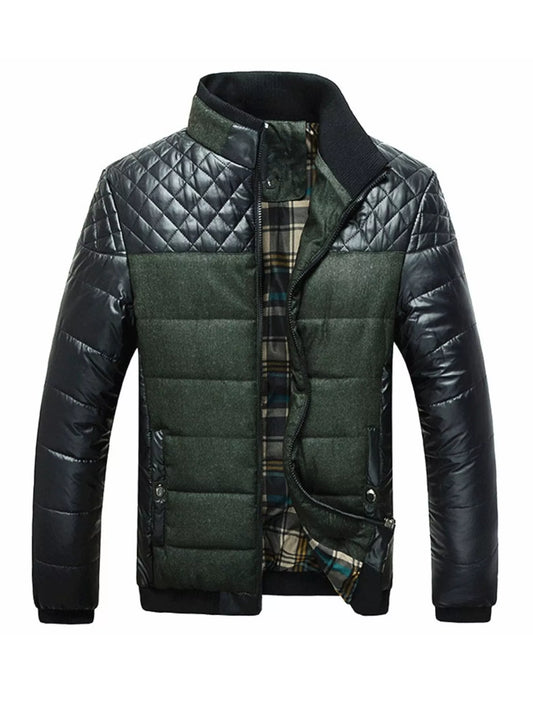 Men's plus size grey zip-up puffer jacket from Trendsi, insulated jacket with hood and front pockets, casual winter outerwear.