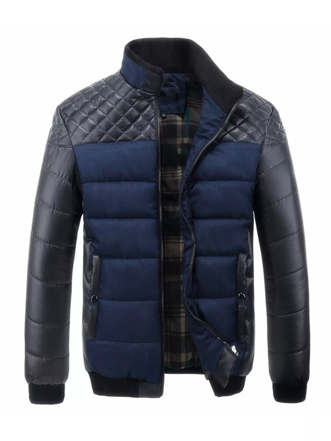 Men's plus size grey zip-up puffer jacket from Trendsi, casual winter jacket with padded insulation and front zipper closure.