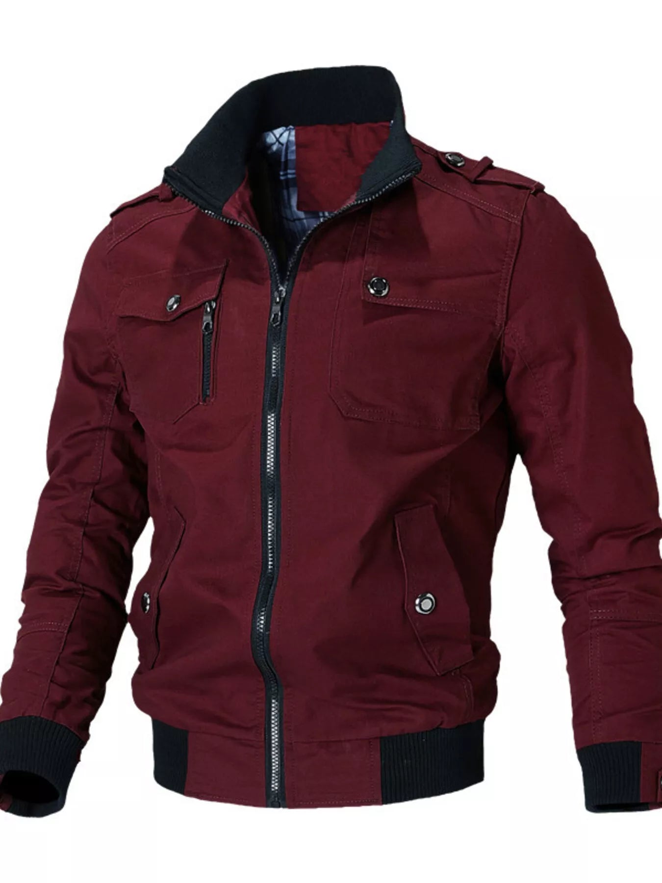 Men's plus size casual khaki zip-up lightweight jacket by Trendsi, shown in a relaxed fit with front zipper and soft fabric.