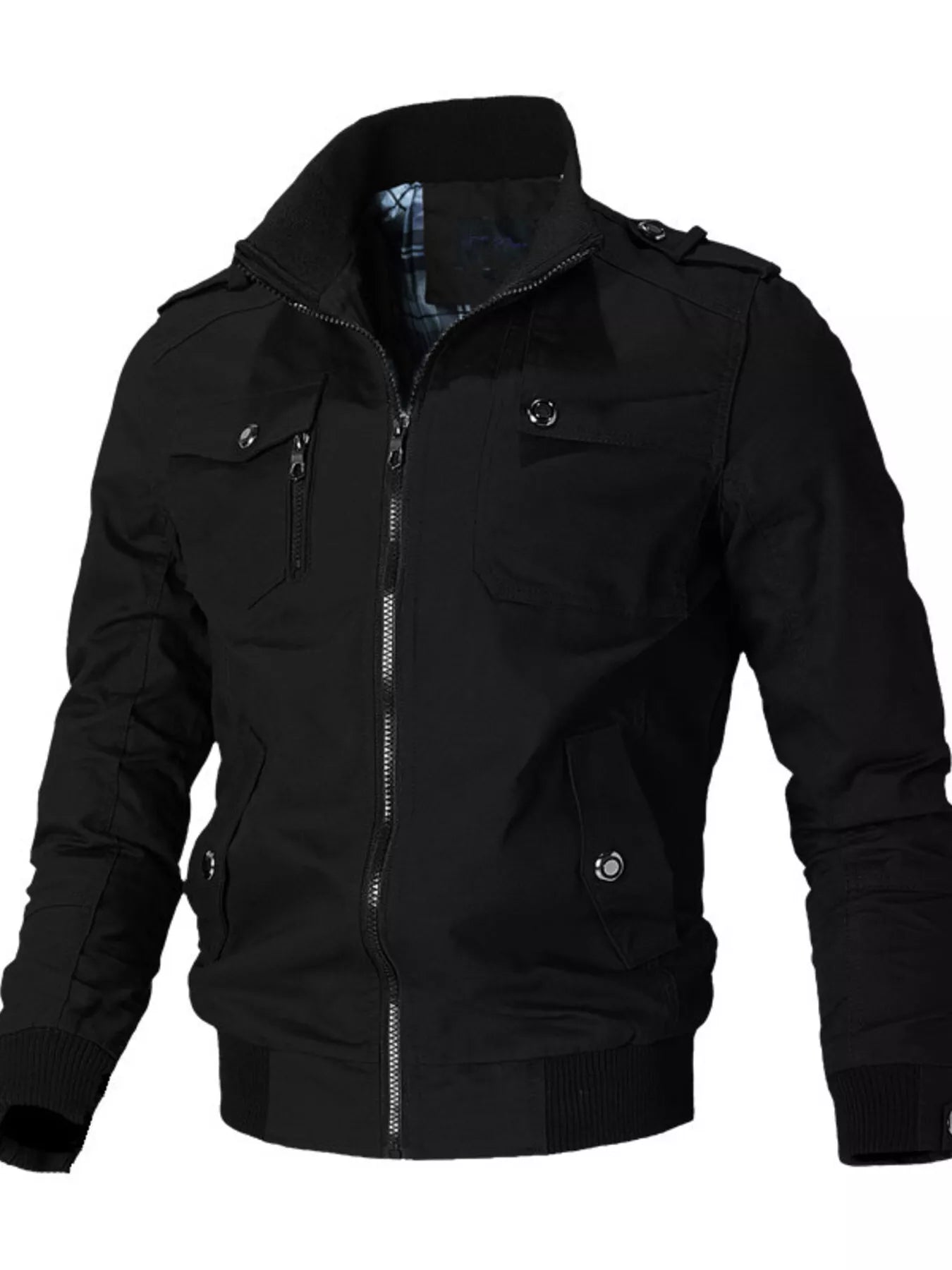 Men's plus size casual khaki lightweight zip-up jacket by Trendsi, shown in a relaxed style with a front zipper and comfortable fit.