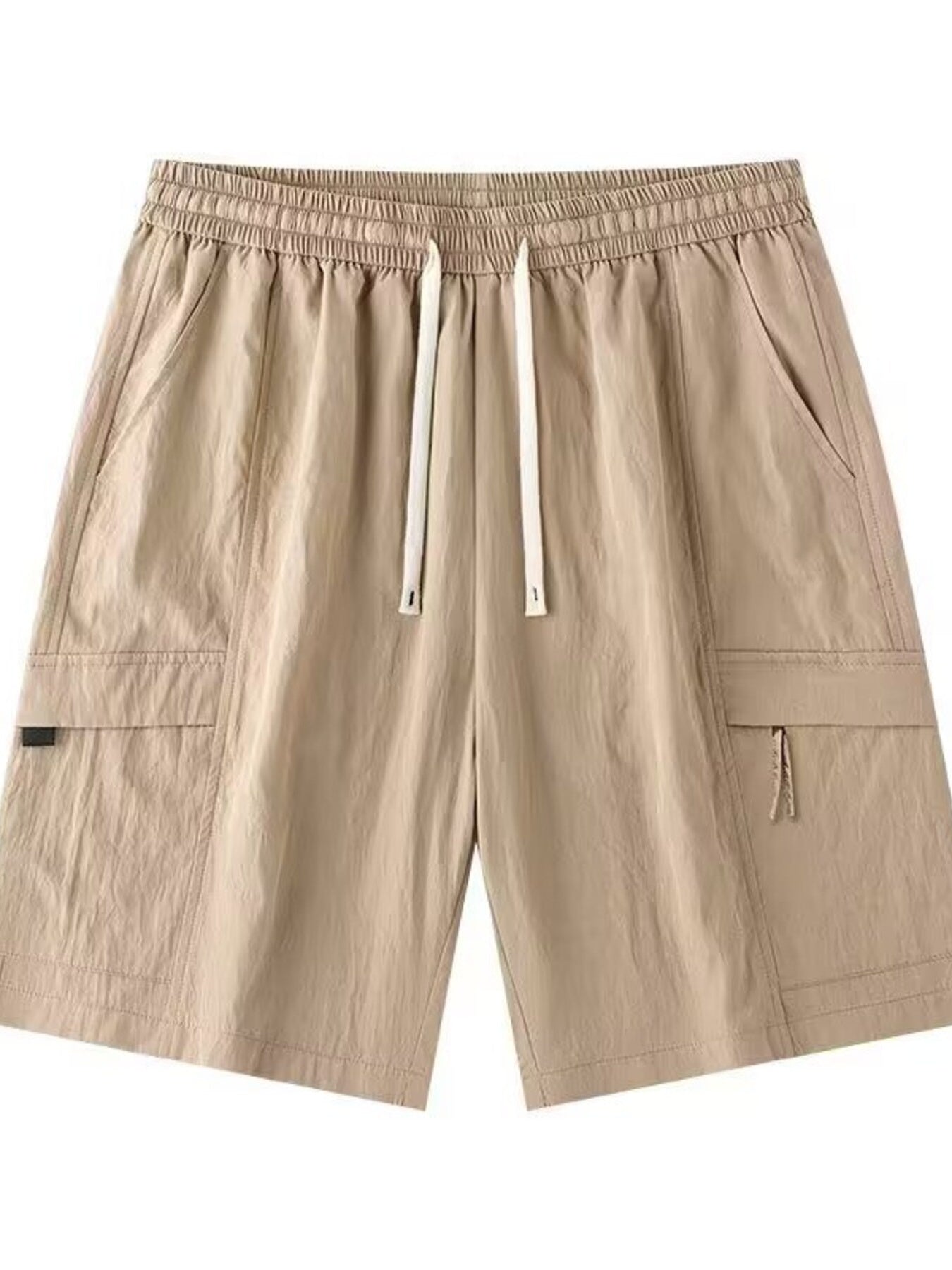 Plus size men's cargo shorts with drawstring waist and relaxed fit, featuring multiple pockets and casual style.