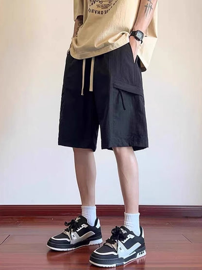 Men's plus size khaki cargo shorts with drawstring waist and relaxed fit, casual men's fashion by Trendsi