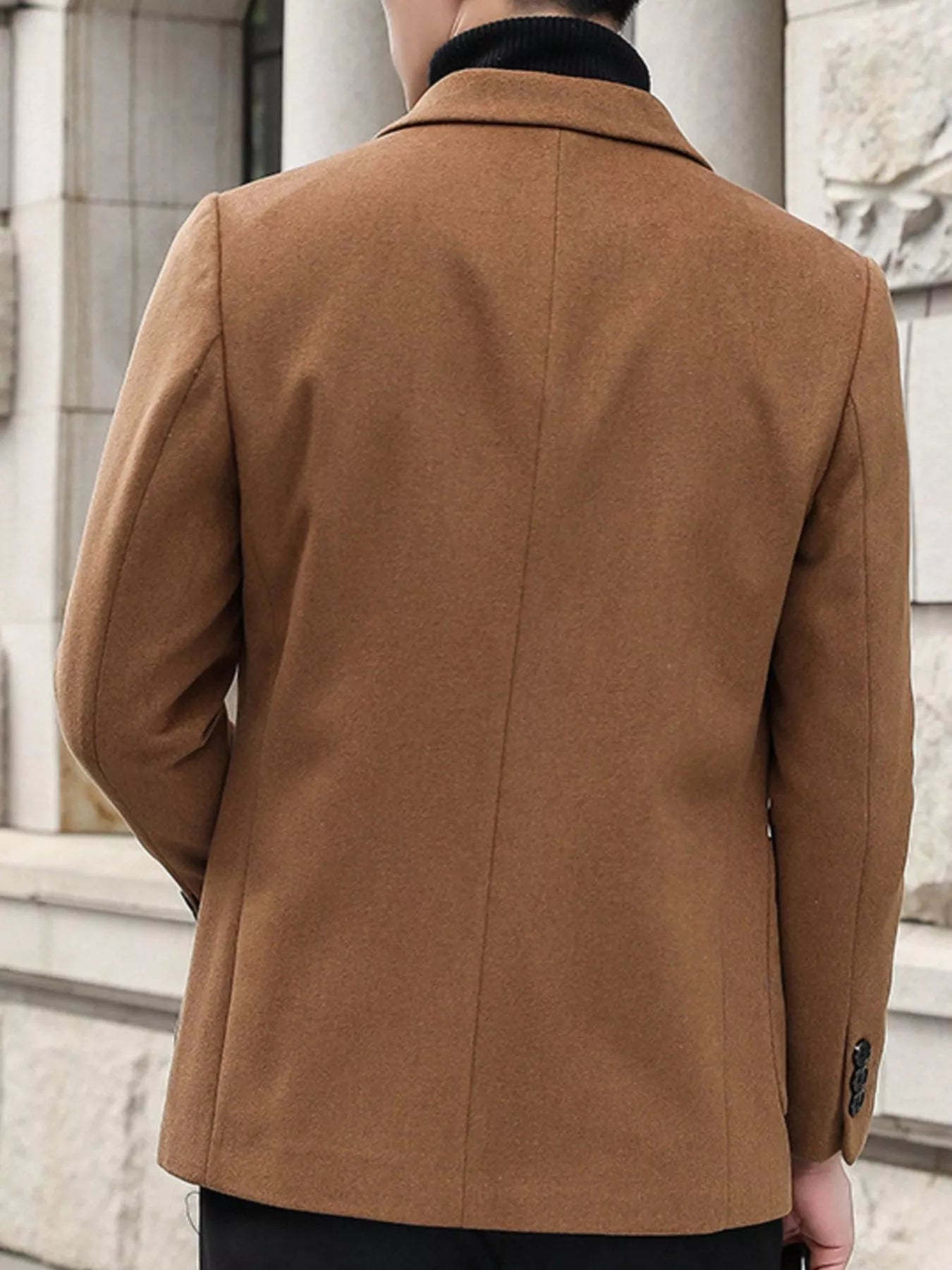 Men's plus size khaki blazer with lapel collar and long sleeves, stylish men's fashion blazer from Trendsi