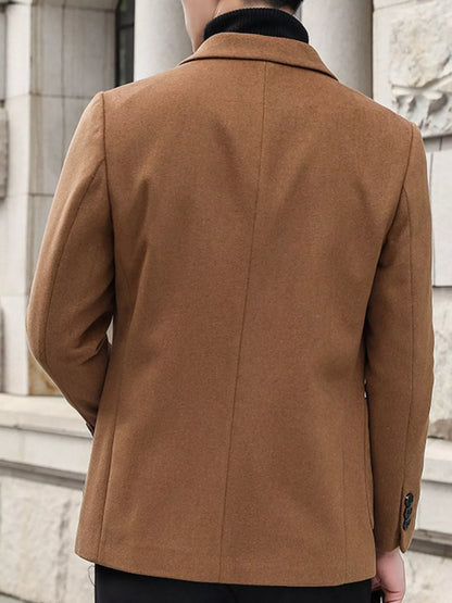 Men's plus size khaki blazer with lapel collar and long sleeves, stylish men's fashion blazer from Trendsi