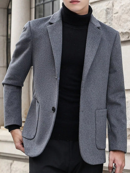 Men's plus size khaki blazer with lapel collar and long sleeves, stylish men's dress blazer by Trendsi.