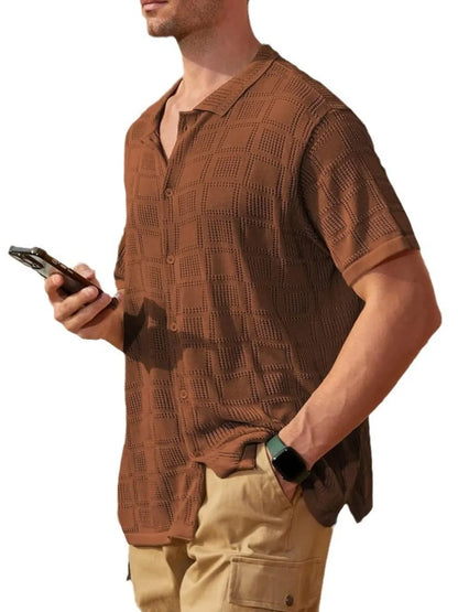 Men's plus size short sleeve button-down shirt by Trendsi, displayed in full size with a casual fit and classic collar.