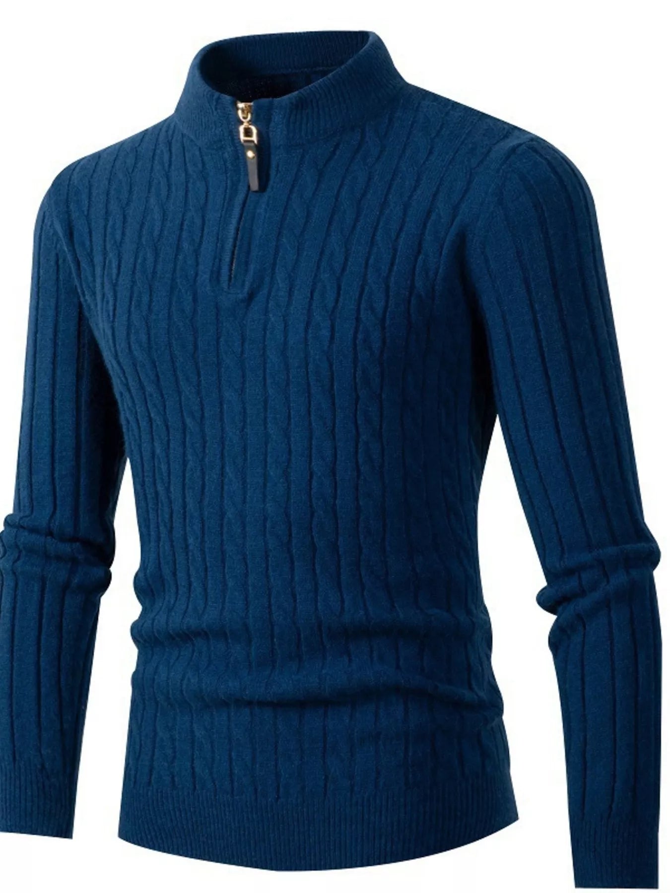 Men's full-size cable knit half-zip sweater in khaki, plus size, by Trendsi, featuring a cozy textured knit and a half-zip collar.