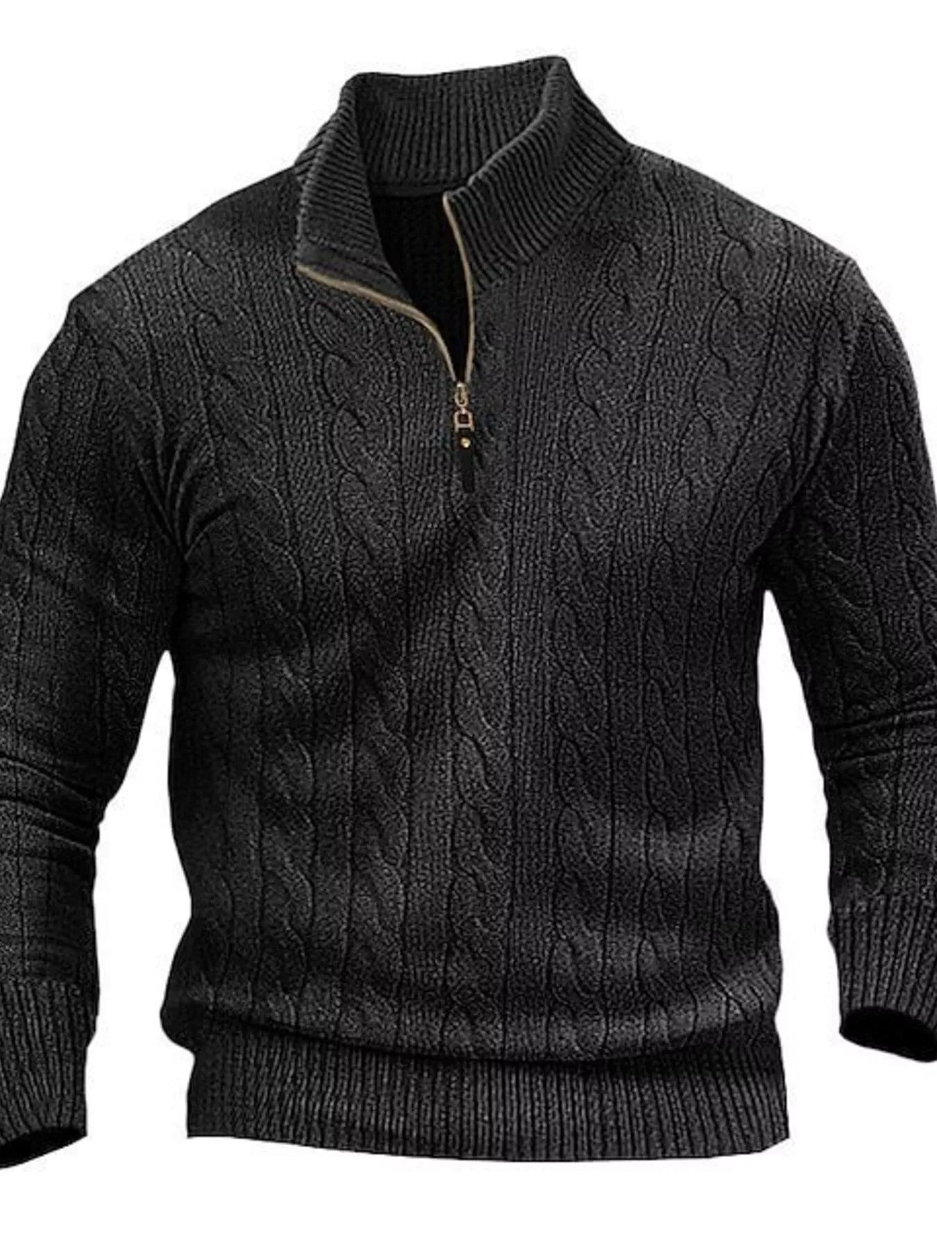 Men's full-size cable knit half-zip sweater in khaki, plus size, by Trendsi, featuring a cozy, textured knit and a stylish half-zip design.
