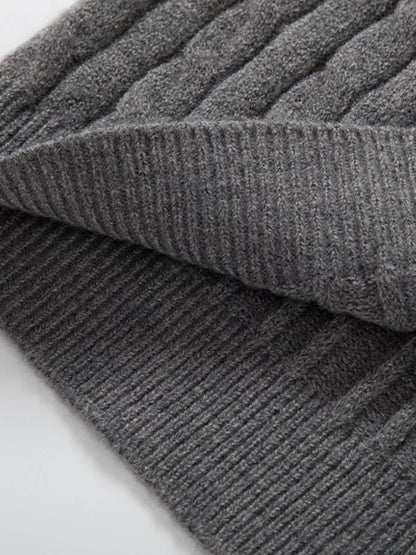 Men's full-size cable knit half-zip sweater in khaki, plus size, by Trendsi, featuring a cozy textured knit and a half-zip collar.