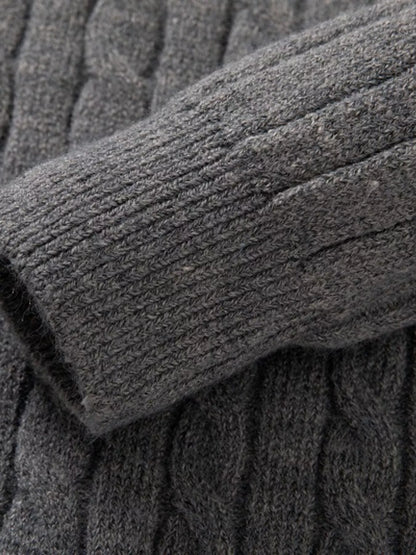 Men's full-size cable knit half-zip sweater in khaki, plus size, by Trendsi, featuring a cozy, textured knit design and a half-zip front.