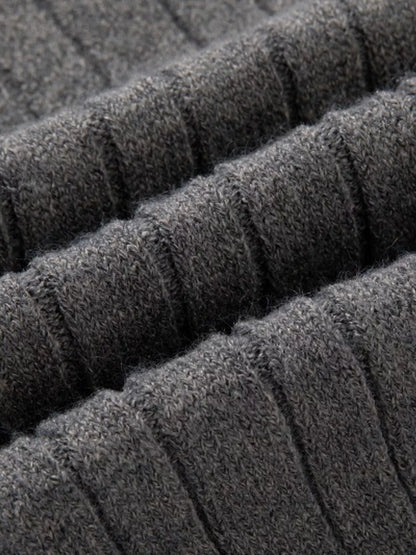 Men's khaki cable knit half-zip sweater in plus size, featuring a full front zipper and cozy knit texture from Trendsi.